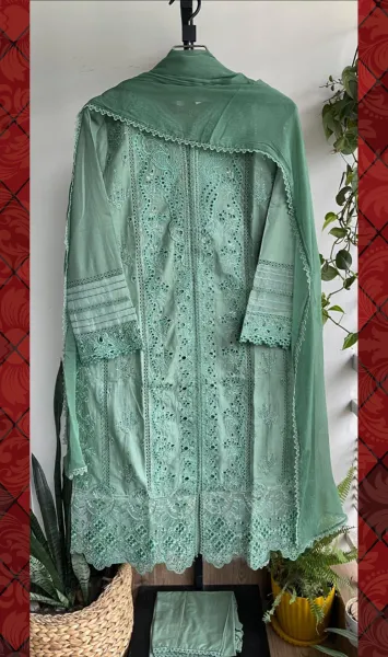 Pakistani Original Hayat’s Luxury Embroidered Stitched Cotton 3Pcs _ Pastel Mint 